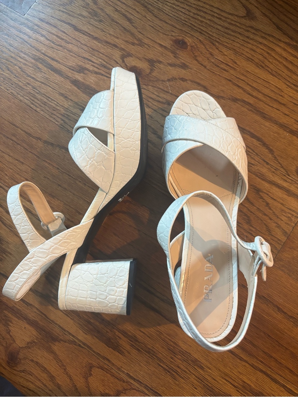 Prada White Croc-Embossed Platform Sandals, 3” heel size 41
